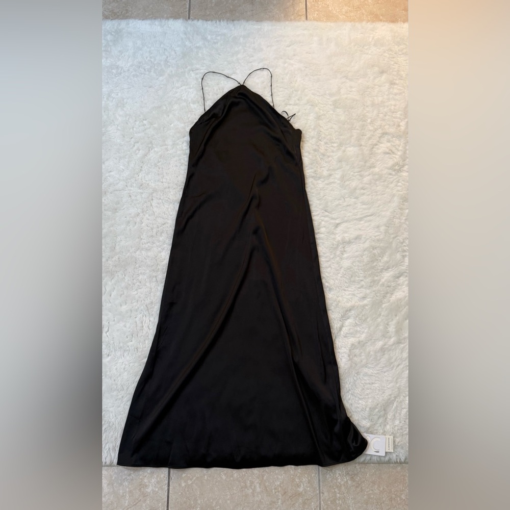 Commense Black Satin Slip Maxi Dress with Chain Straps - Picture 6 of 14